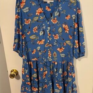 Emma & Michele Floral Blue and Orange Boho Whimsical Fairy Dress